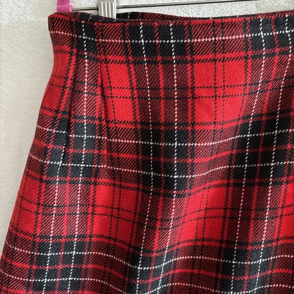 Vintage Rafaella Wool Maxi Red Tartan Plaid Wrap Skirt Size 8 Fringe Blanket - Picture 3 of 10